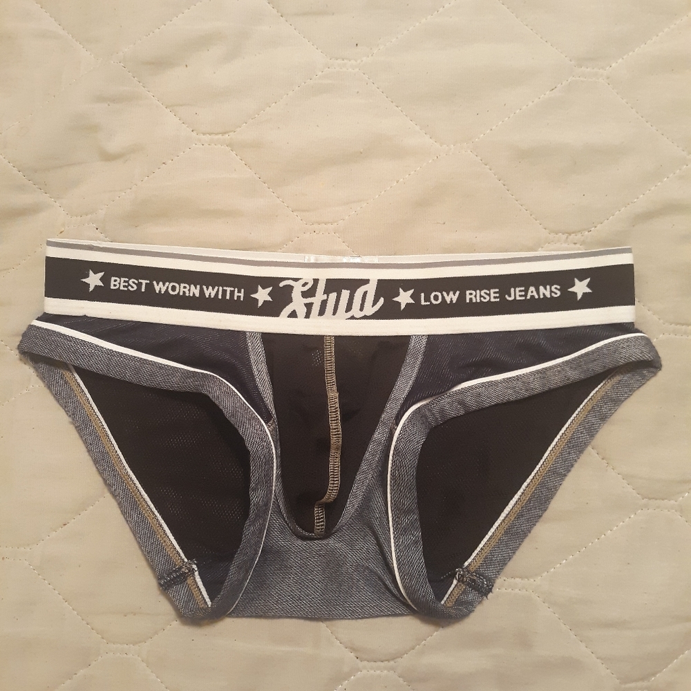 Stud Black Gray Tencel Pouch Briefs Size M